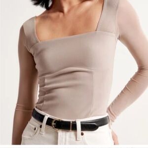 Abercrombie & Fitch | Taupe mesh Long Sleeve Bodysuit square neck size large